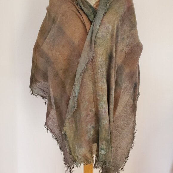 NEW Painted dyed silk cashmere scarf wrap beige black brown tan green gray blue - Picture 3 of 15